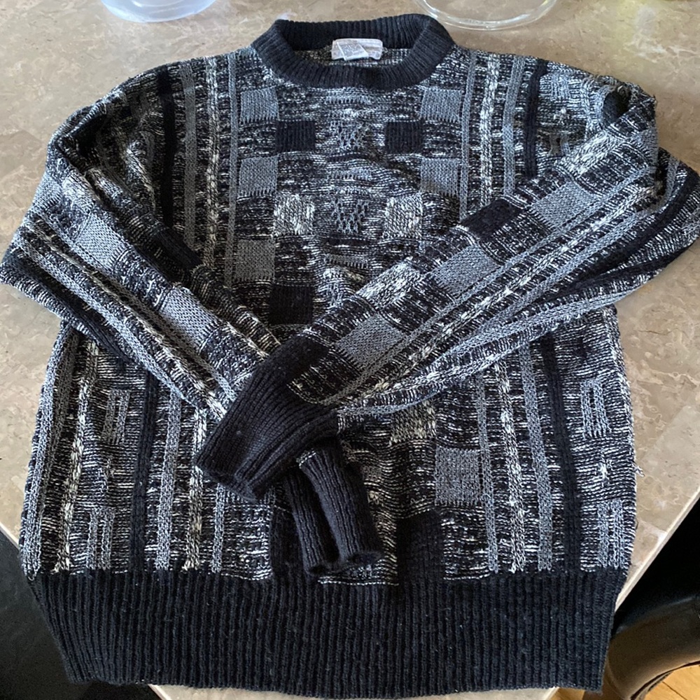 vintage 90’s limited edition Black and white knitted grandpa sweater